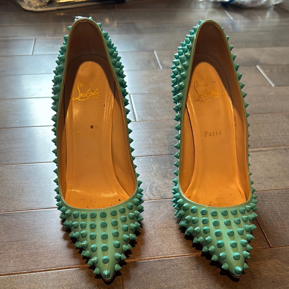 Christian Louboutin Women's Spiked Turquoise Heels